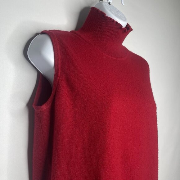 St John Red Cashmere Sweater Top Size S Sleeveless Ruffled Mock Neck Fall 2010 - Picture 4 of 10